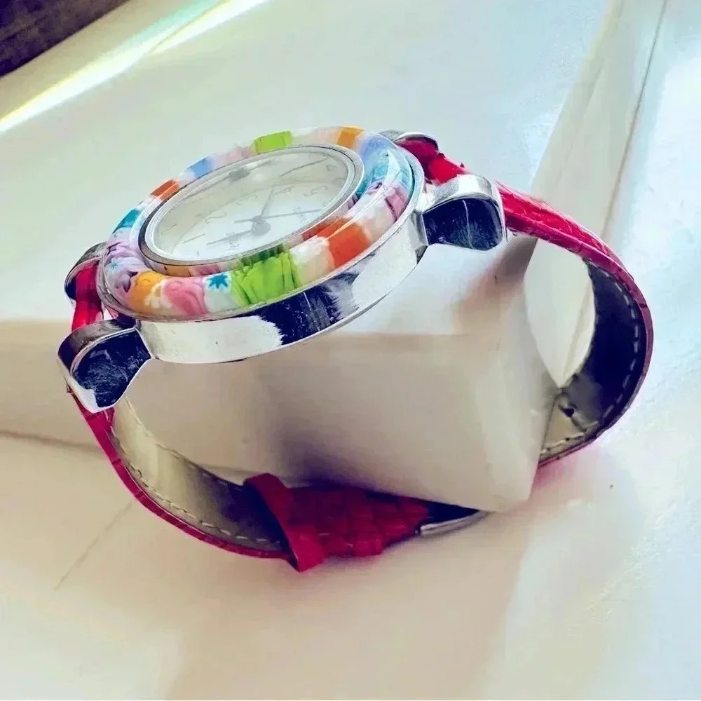 GlassOfVenice Serena Murano Millefiori Watch With Leather Band - Red - Picture 8 of 8